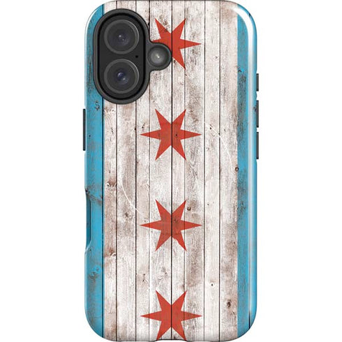 Chicago Flag Dark Wood iPhone 16 Plus Magsafe Impact Case
